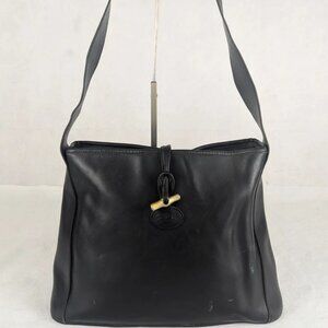 Authentic Longchamp Black Leather Crossbody Shoulder Bag Made in France